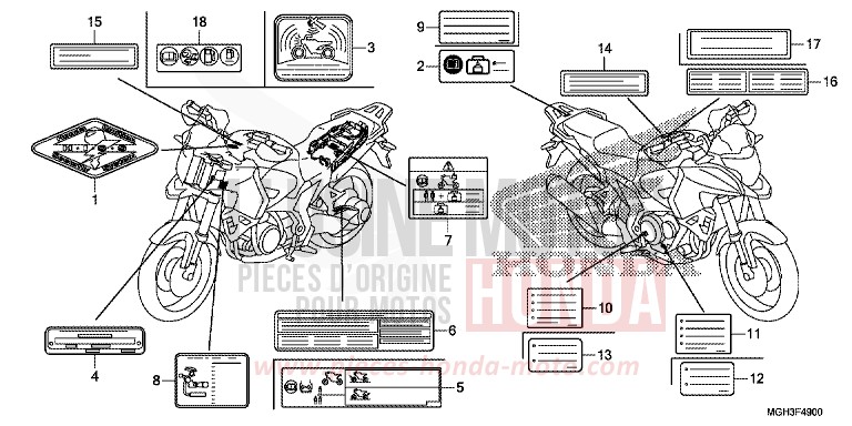 ETIQUETTE DE PRECAUTIONS de VFR1200X "Crosstourer" Méca PEARL SUNBEAM WHITE (NHA66) de 2012